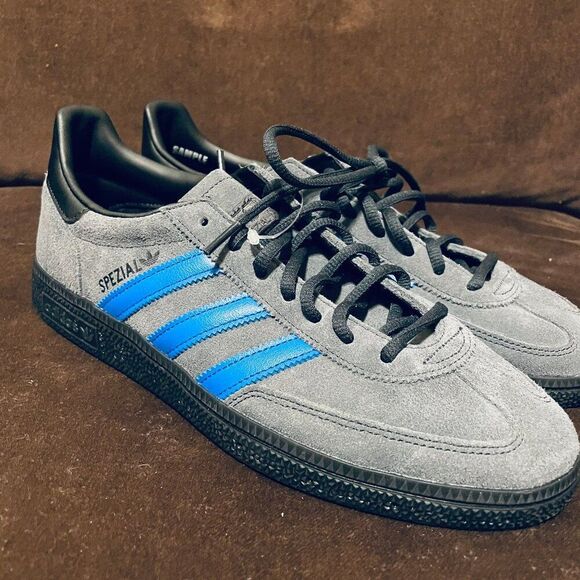 Rare Sample Tag Adidas Handball Spezial Grey Black Blue 9 US 8.5 UK 42 2/3 EU - Picture 1 of 10